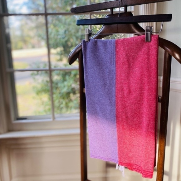 Loom Weave Color Block Travel Blanket Organic Cotton Red + Purple Hand Crafted - Picture 3 of 7